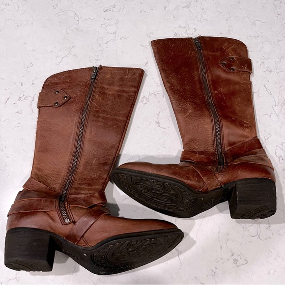 BORN Brown Leather Calf Height Boho Boots, size 7.5 - Picture 4 of 16